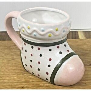 Opalhouse Sculpted Stocking Boot Mug Christmas Green Pink Polka Dot Baby Gift